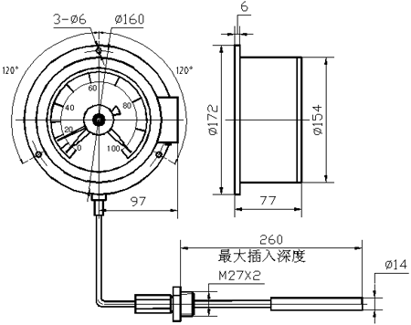 WTZ-288、WTQ-288 電接點壓力式溫度計